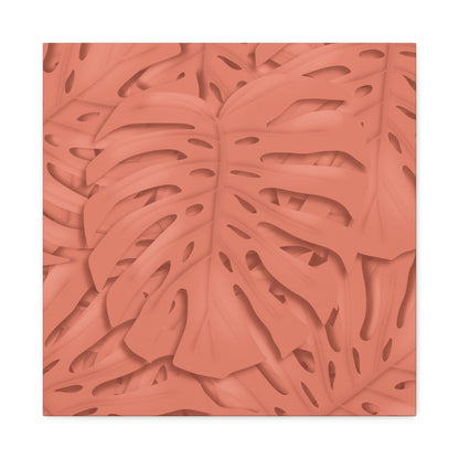 Coral Monstera Canvas Print – Botanical Wall Art