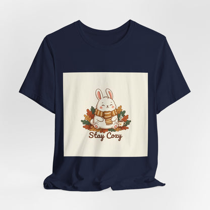 Stay Cozy Bunny T-Shirt | cute animal illustration, winter forest art