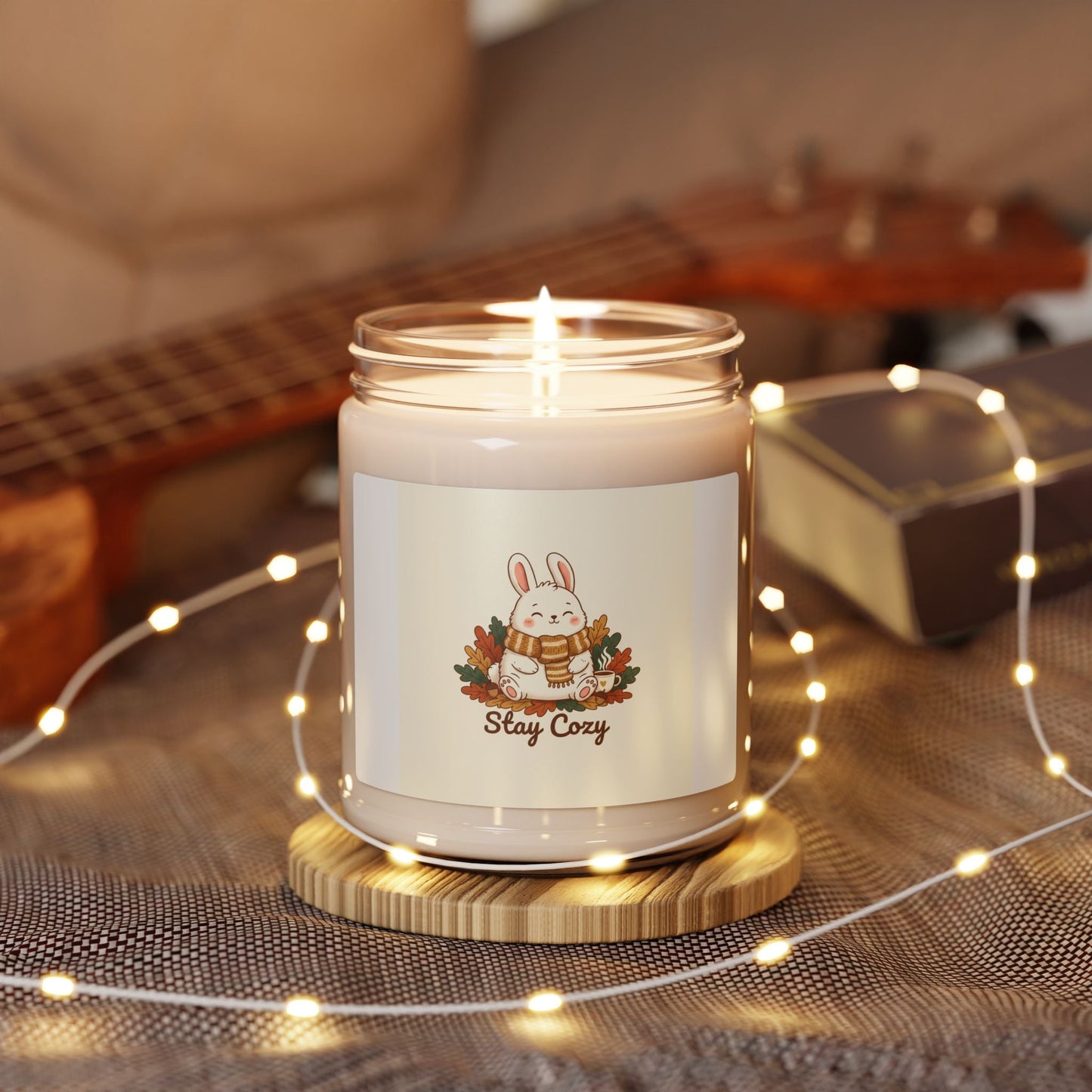 Cozy Bunny Illustration Candle, cute animal illustration | winter forest art