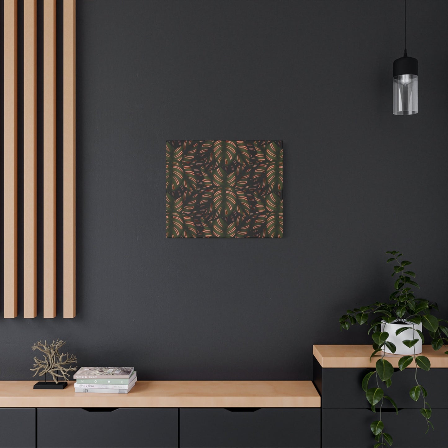 Calathea Pinstripe Pattern Canvas Print – Botanical Wall Art