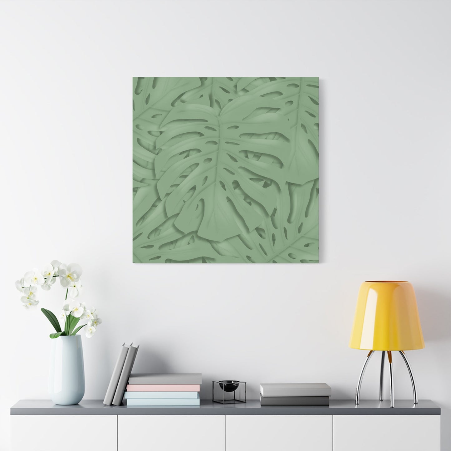 Sage Green Monstera Canvas Print – Botanical Wall Art