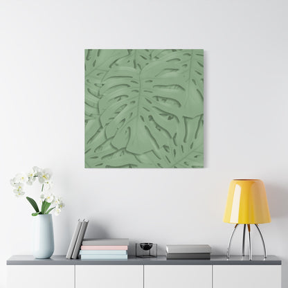 Sage Green Monstera Canvas Print – Botanical Wall Art