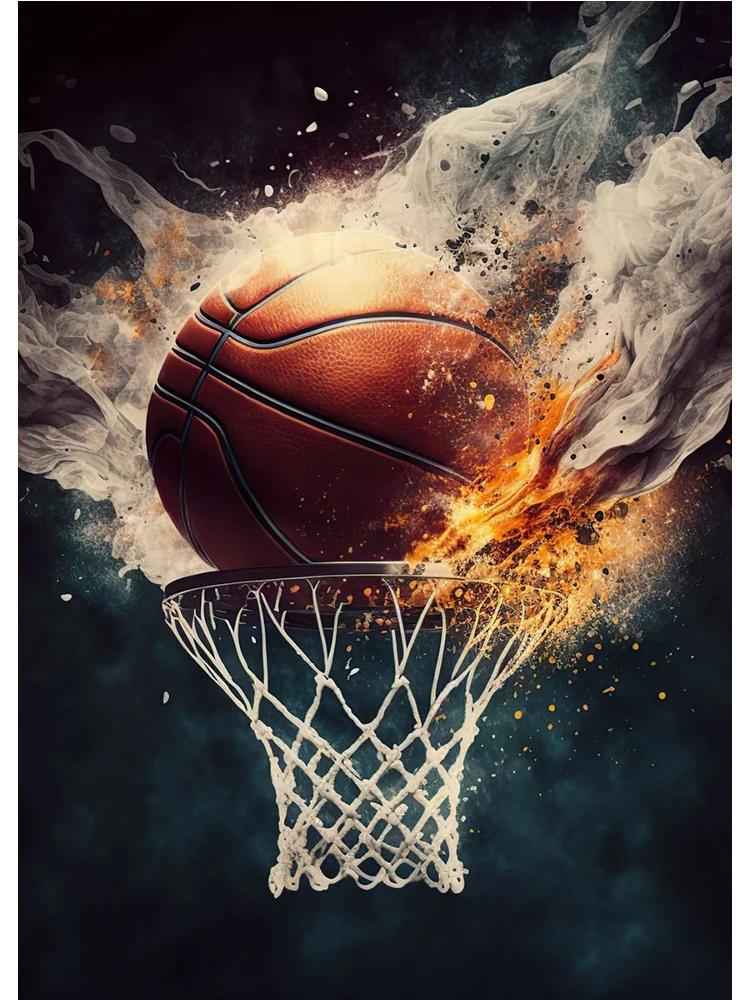 Colorful Poster Of Astronauts Playing Basketball In Space