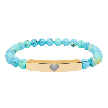 Engraved Natural Stone Stretch Bar Bracelet — Personalized Heart Bar Beaded Bracelet