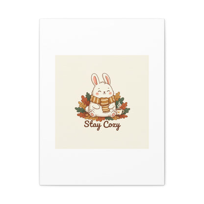 Cozy Bunny Illustration Canvas | Cute Critter Winter Forest Art