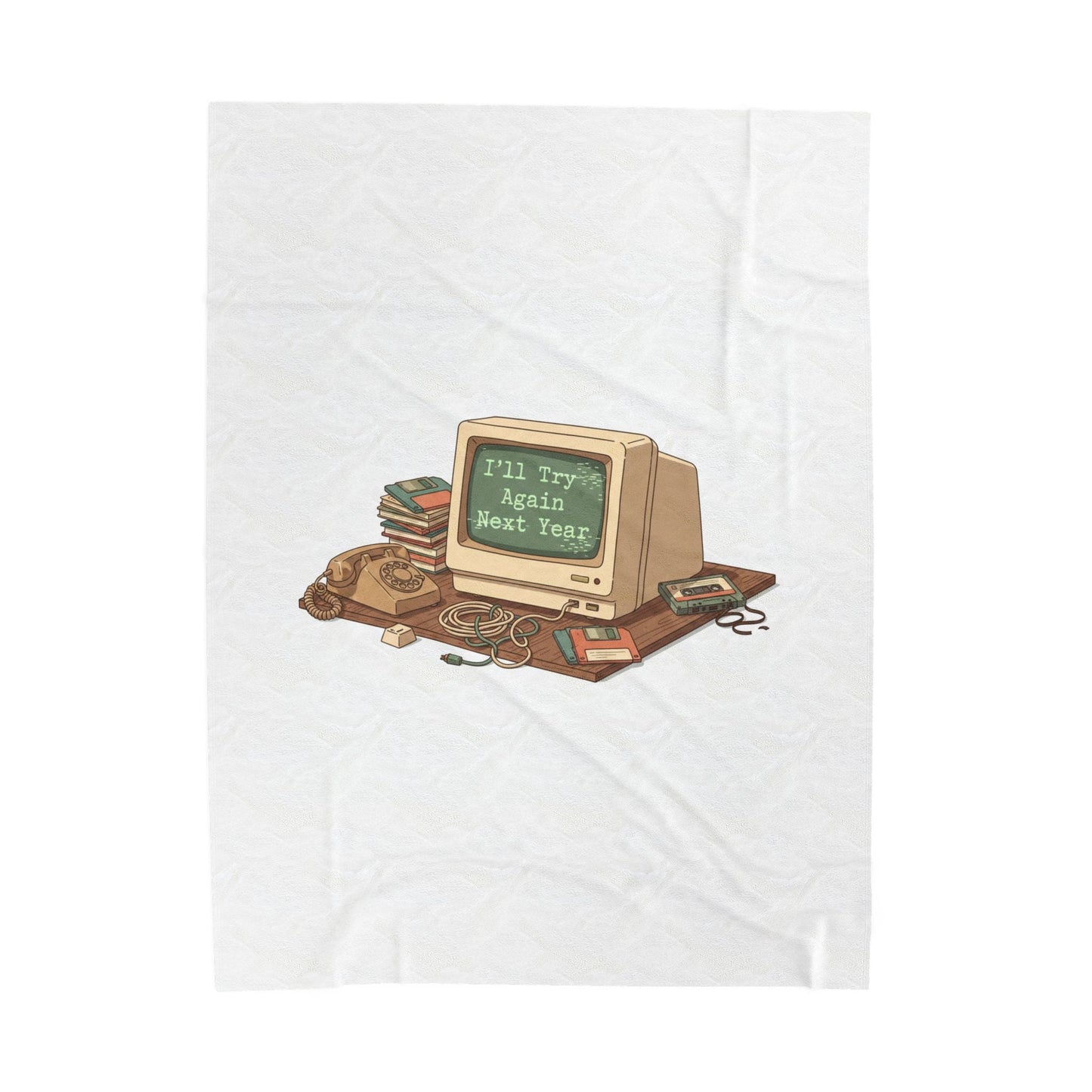 “I’ll Try Again Next Year” Retro Computer Blanket | Resolution Skepticism, January Burnout