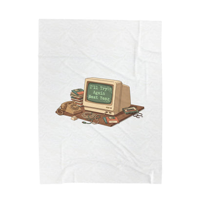 “I’ll Try Again Next Year” Retro Computer Blanket | Resolution Skepticism, January Burnout
