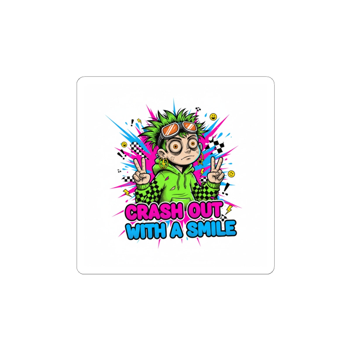 Crash Out With A Smile Sticker | neon meltdown, crash out sticker