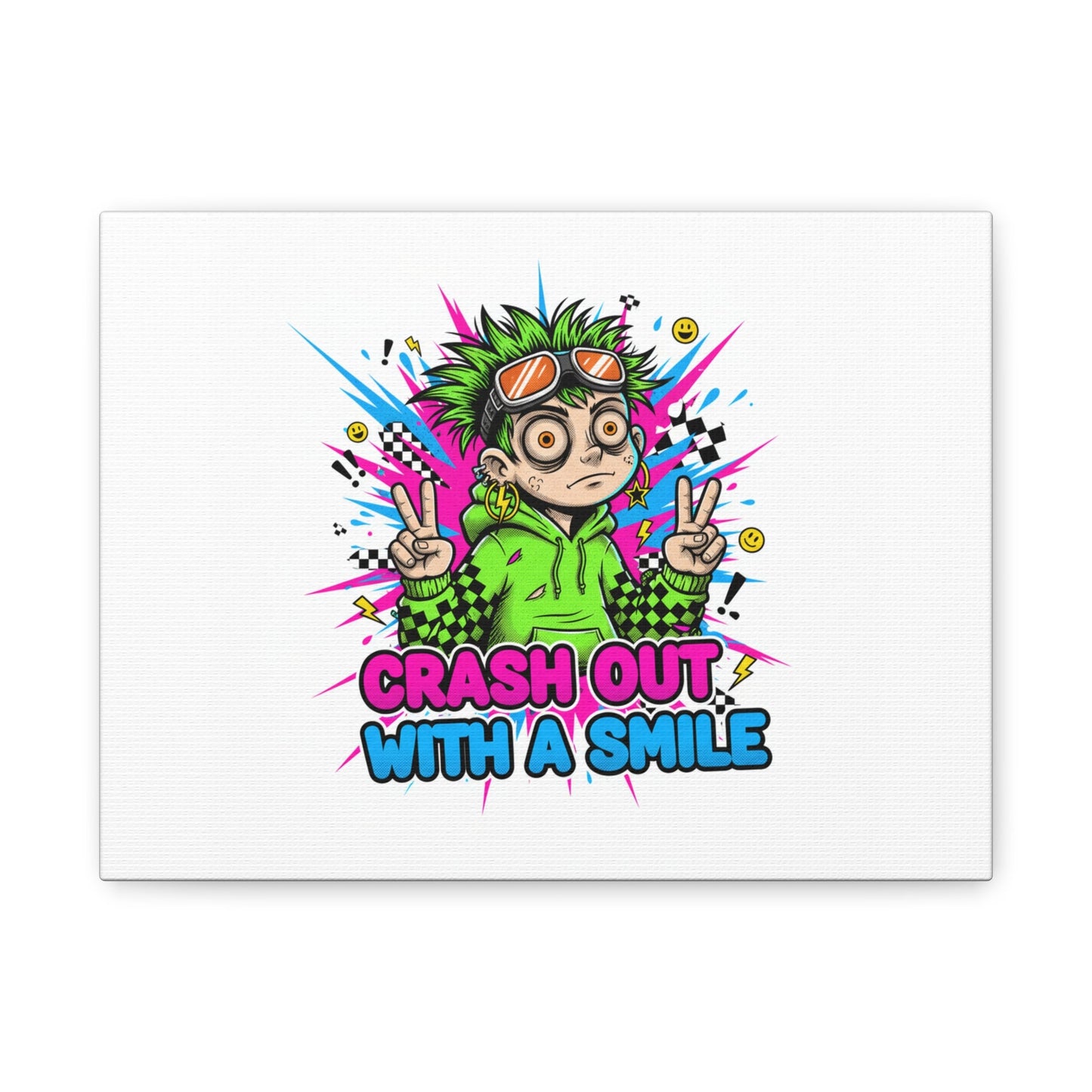 Crash Out With a Smile Canvas Print | Neon Skate Graffiti, Meme Meltdown Art