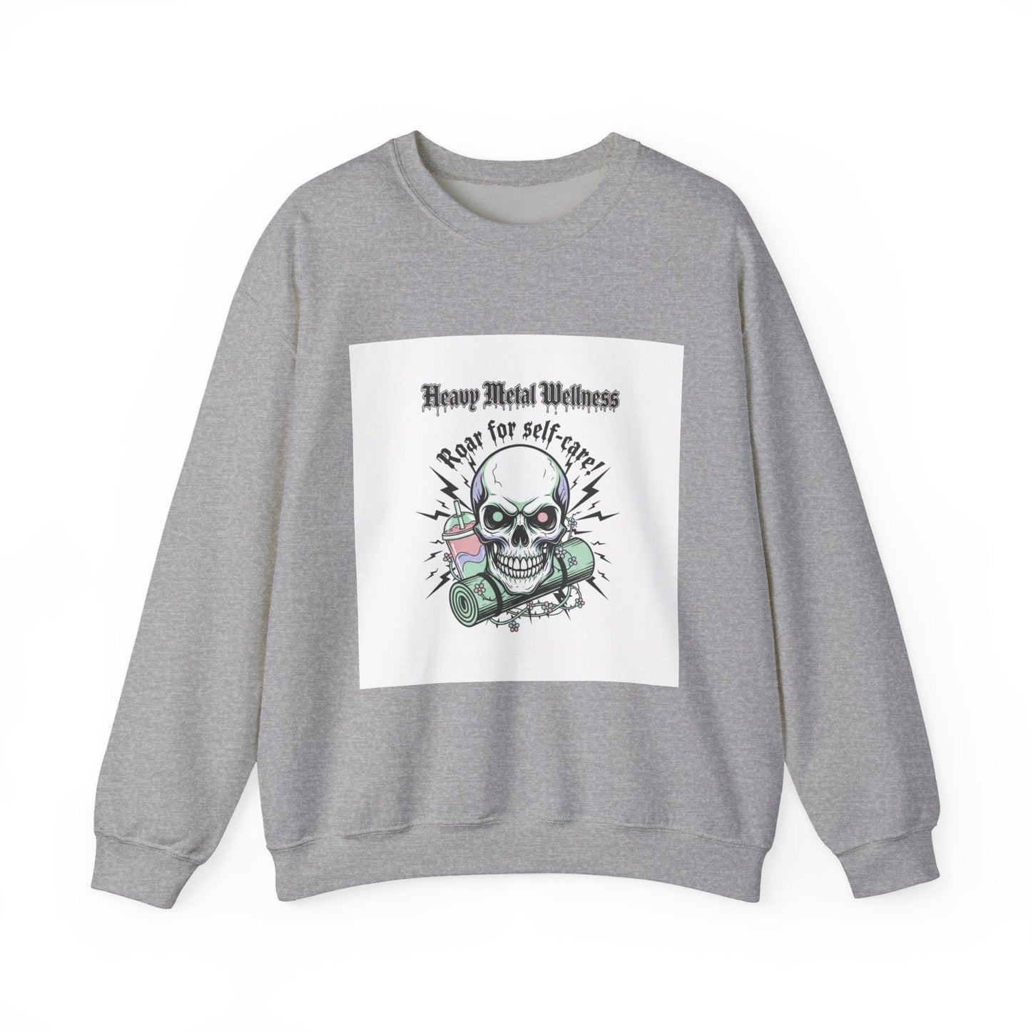 Heavy Metal Wellness Skull Crewneck Sweatshirt | metal font shirt, gothic wellness quote