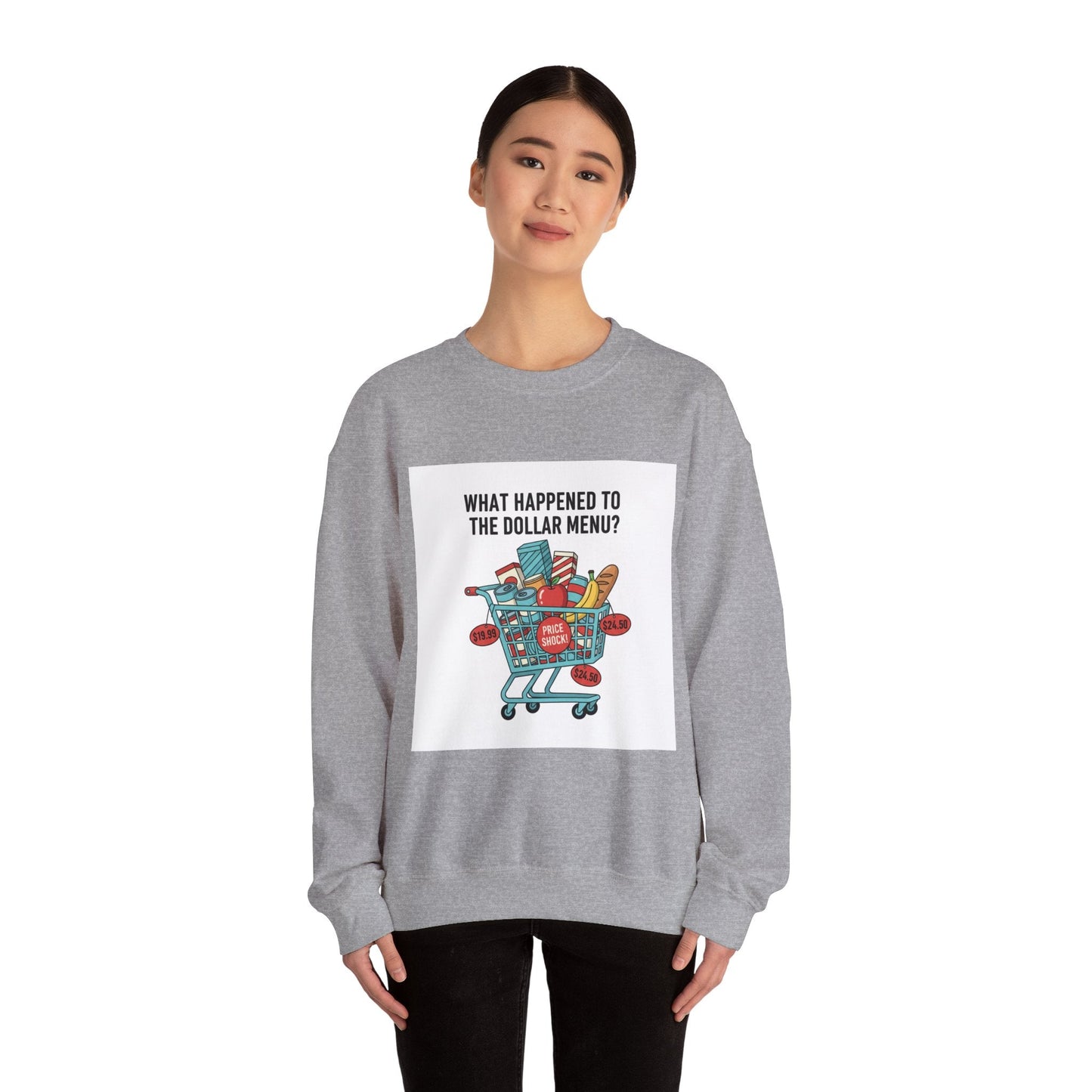 What Happened to the Dollar Menu? Sweatshirt | Grocery Prices Meme, Budget Humor