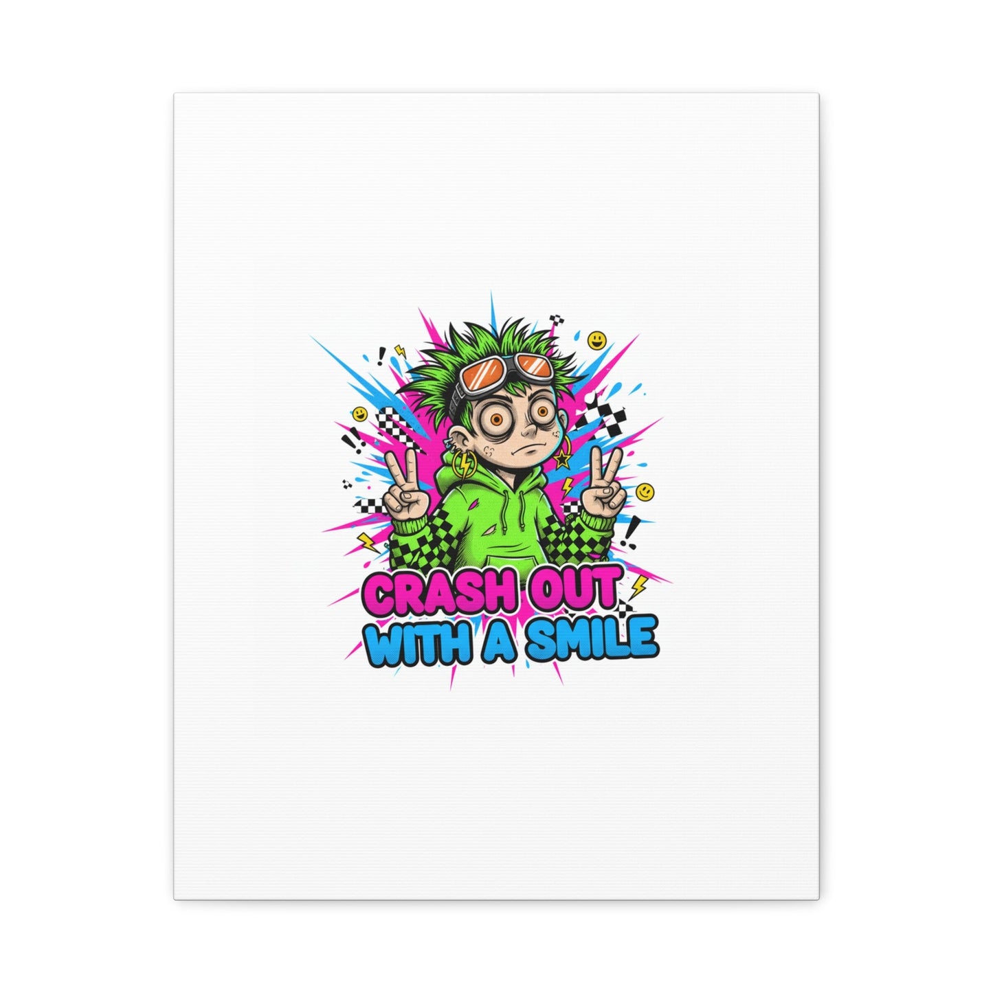 Crash Out With a Smile Canvas Print | Neon Skate Graffiti, Meme Meltdown Art