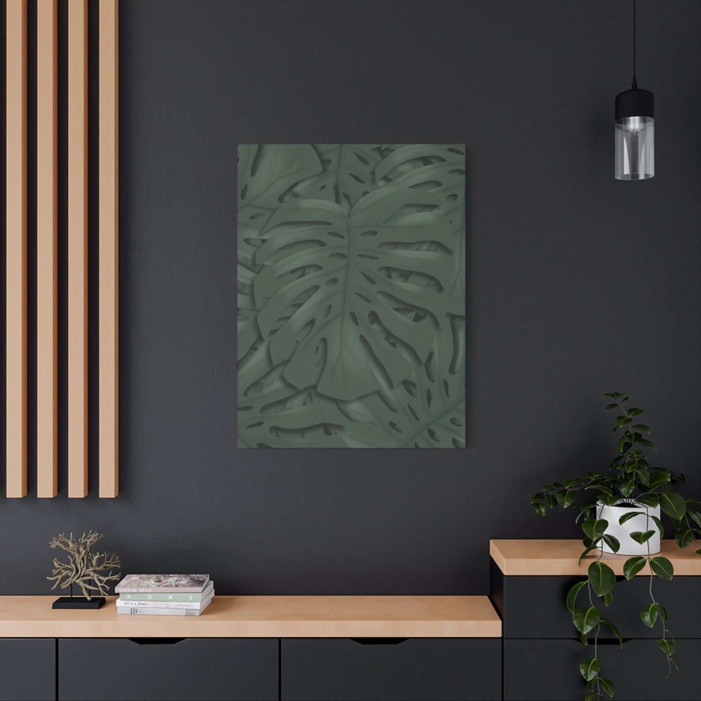 Deep Green Monstera Canvas Print – Botanical Wall Art
