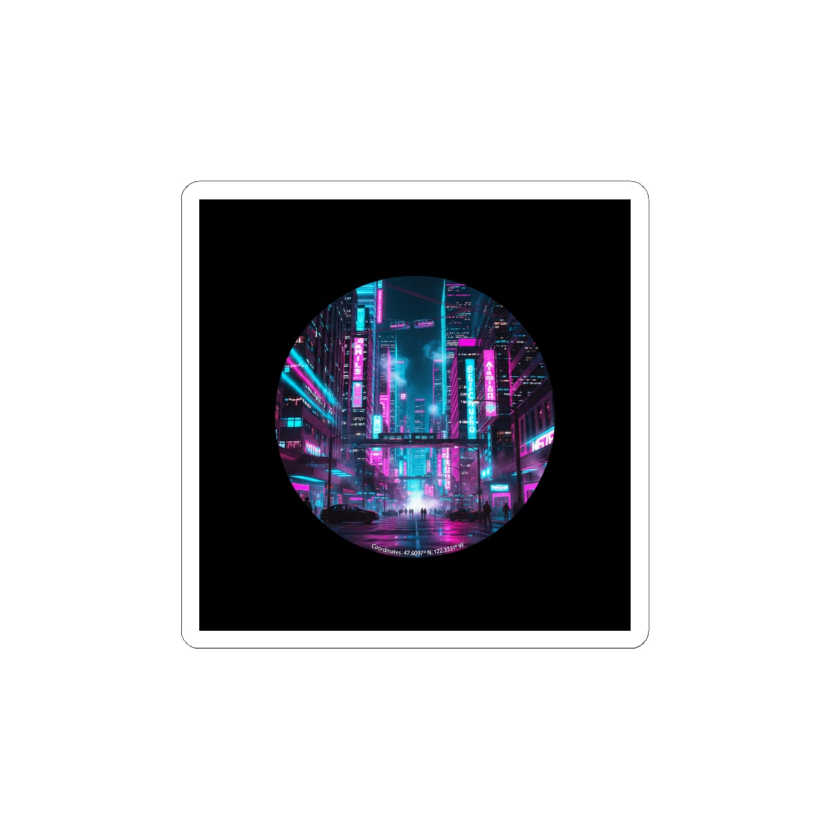 Neon Cyberpunk Skyline Sticker | synthwave city, neon cityscape