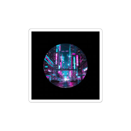 Neon Cyberpunk Skyline Sticker | synthwave city, neon cityscape