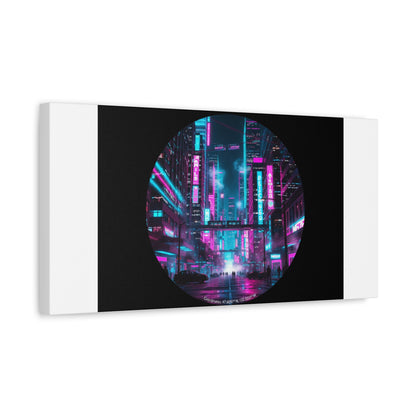 Neon Cyberpunk Cityscape Canvas | synthwave skyline, future city art