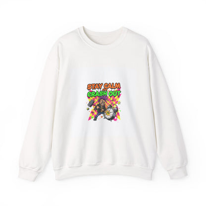 Stay Calm Crash Out Crewneck Sweatshirt | neon graffiti, meltdown design