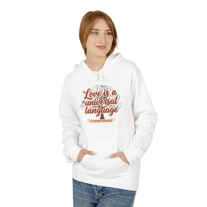 Hoodie — “Love is a Universal Language” Cozy Retro Cabin Graphic Hoodie