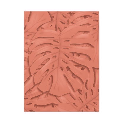 Coral Monstera Canvas Print – Botanical Wall Art