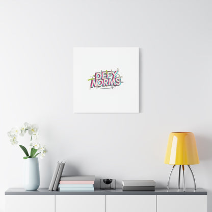 Defy Norms Canvas, Anti-Aesthetic Glitch Typography, Brutalist Poster Style