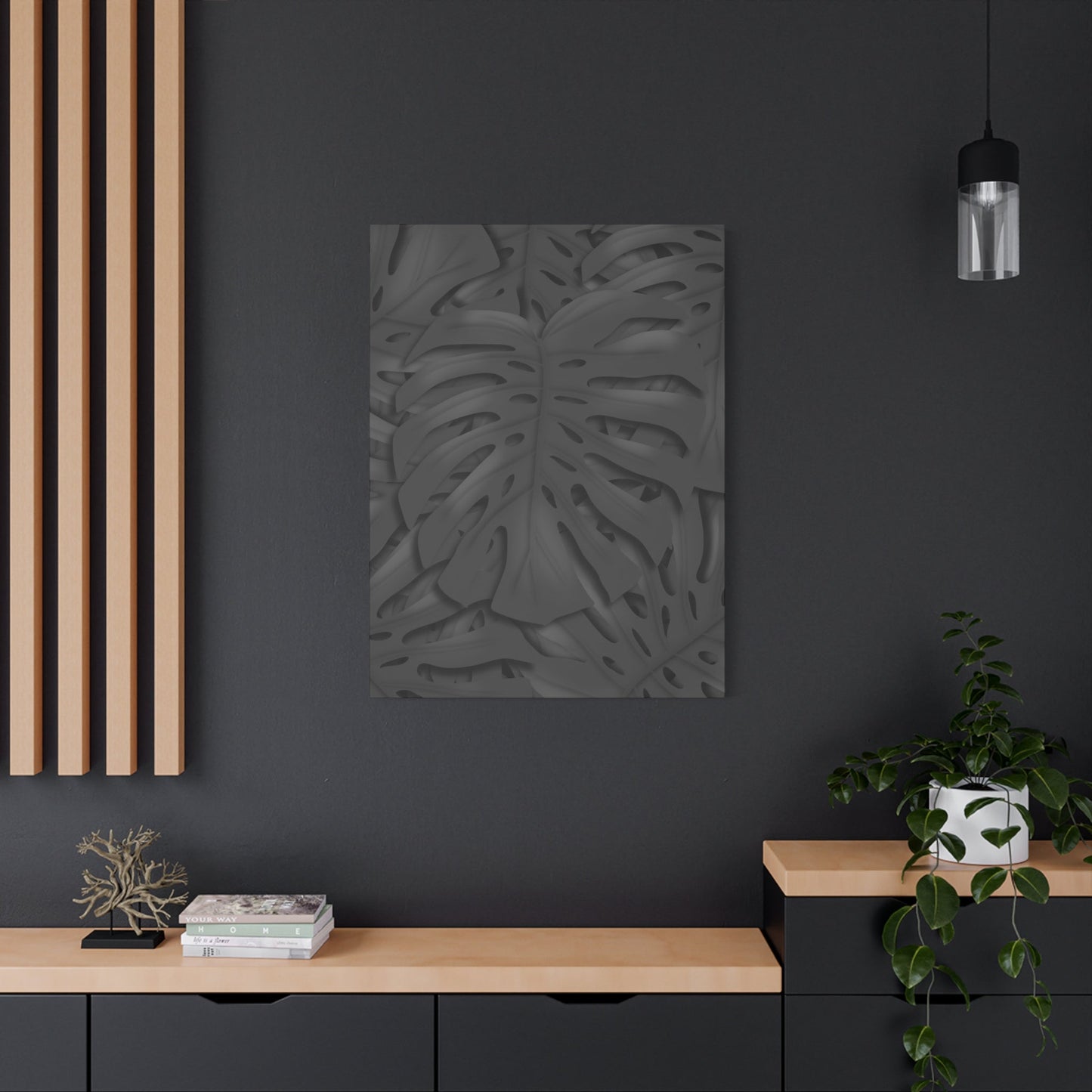 Charcoal Monstera Canvas Print – Botanical Wall Art