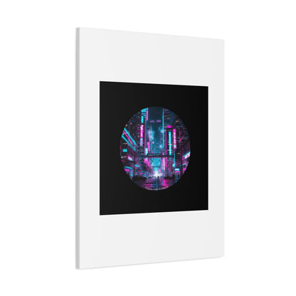 Neon Cyberpunk Cityscape Canvas | synthwave skyline, future city art