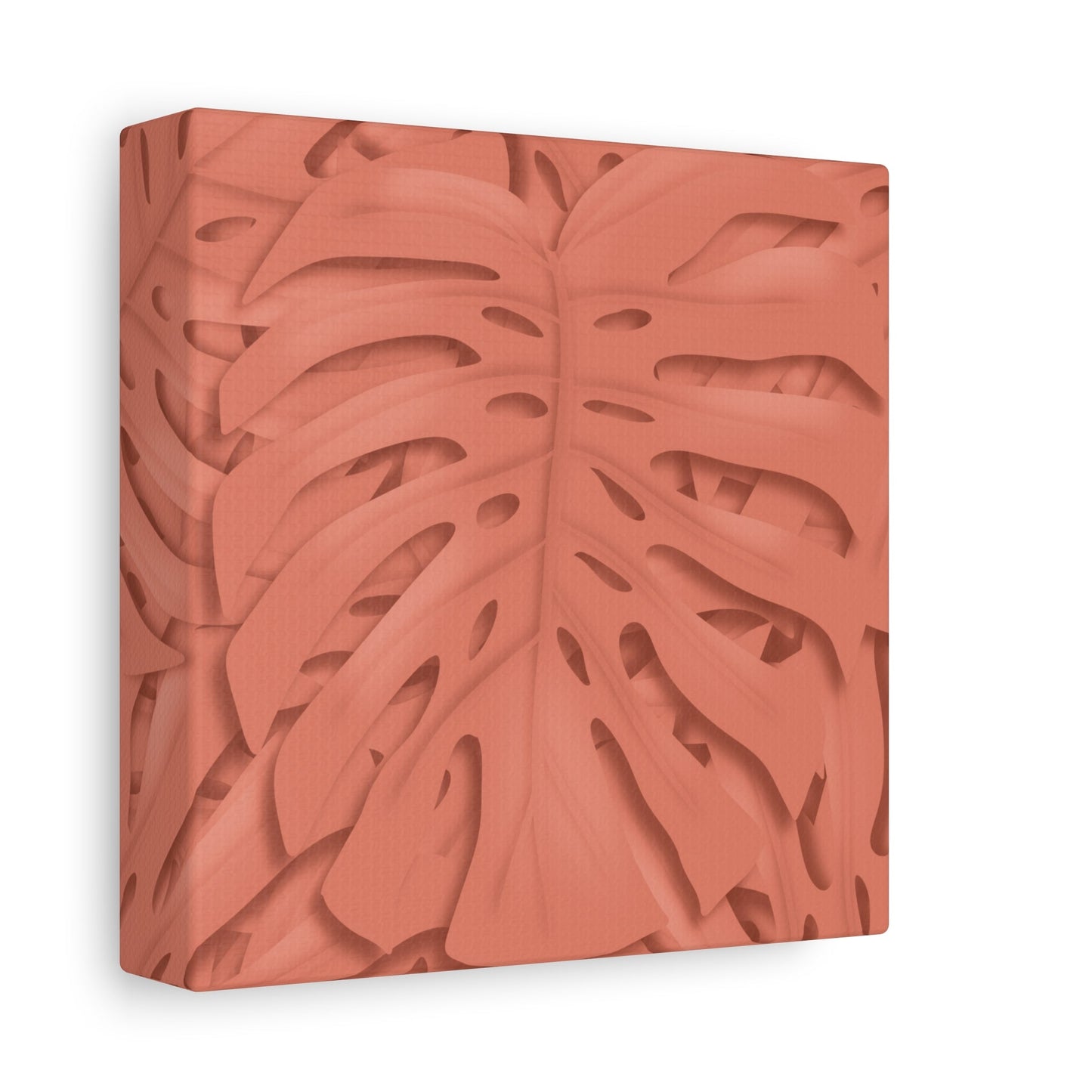 Coral Monstera Canvas Print – Botanical Wall Art