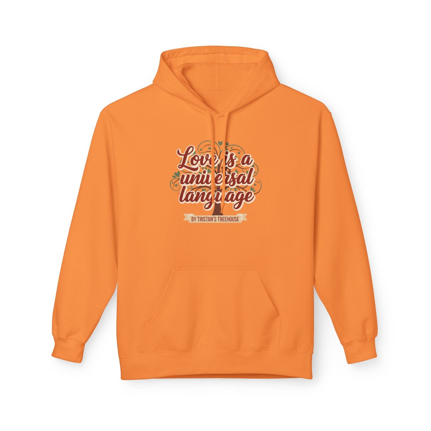 Hoodie — “Love is a Universal Language” Cozy Retro Cabin Graphic Hoodie