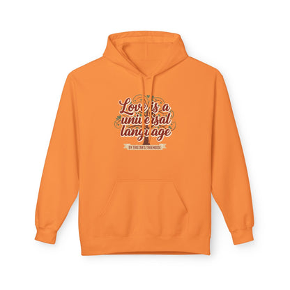Hoodie — “Love is a Universal Language” Cozy Retro Cabin Graphic Hoodie