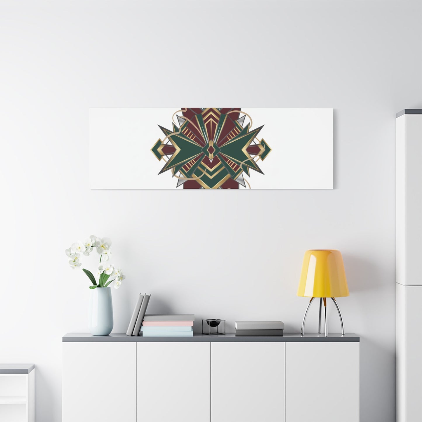 Art Deco geometric brass print Canvas | Neo-Deco chrome & gold fan motif
