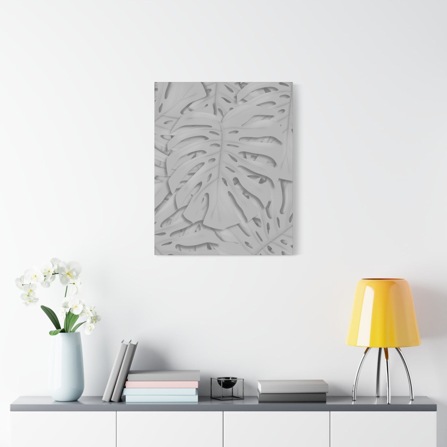 Soft Grey Monstera Canvas Print – Botanical Wall Art