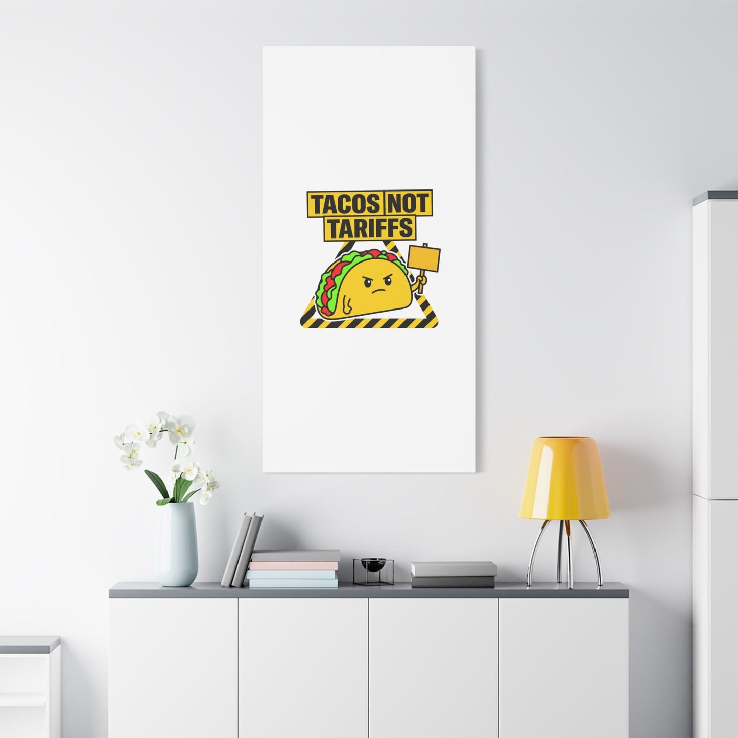Tacos Not Tariffs Canvas | political taco pun, protest typography