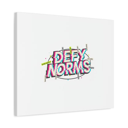 Defy Norms Canvas, Anti-Aesthetic Glitch Typography, Brutalist Poster Style
