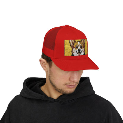 Happy Corgi Snapback Trucker Cap — "Happy Corgi Dog Happy Life"