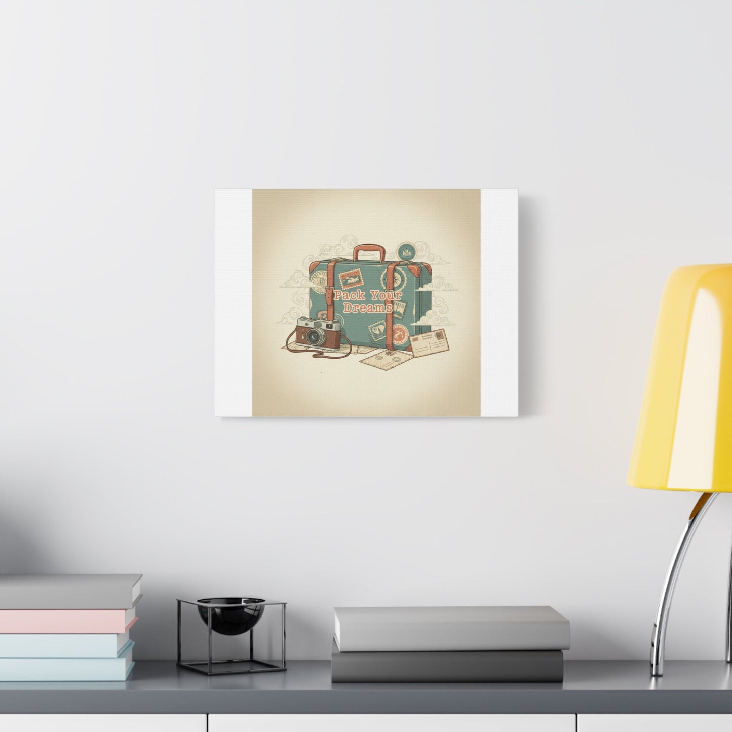 Pack Your Dreams Canvas | Retro Travel Postcard, Wanderlust Passport Stamp Art