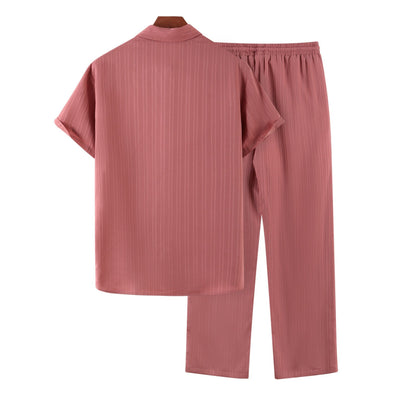 Men's Striped Short-Sleeve Pants Loungewear Set