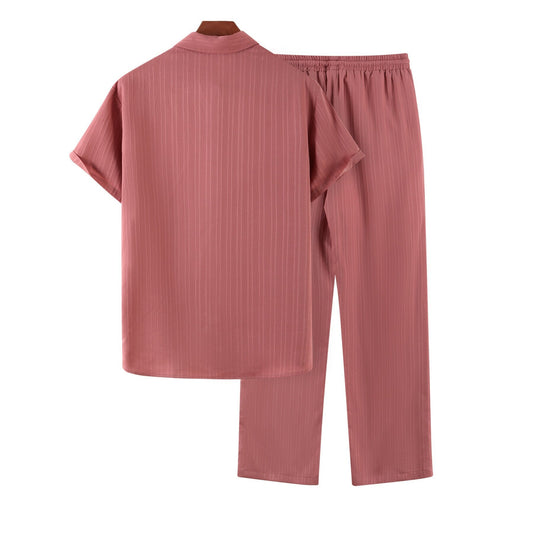 Men's Striped Short-Sleeve Pants Loungewear Set