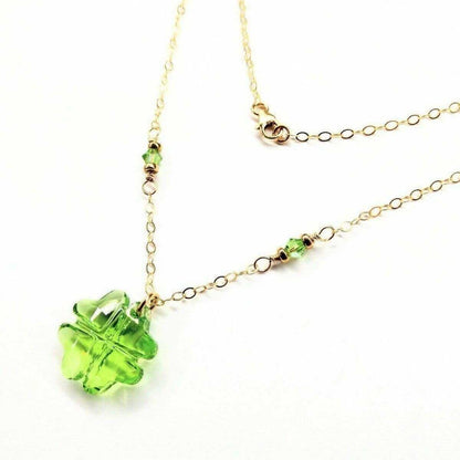 14 K Gold Filled Light Green Crystal Clover Necklace