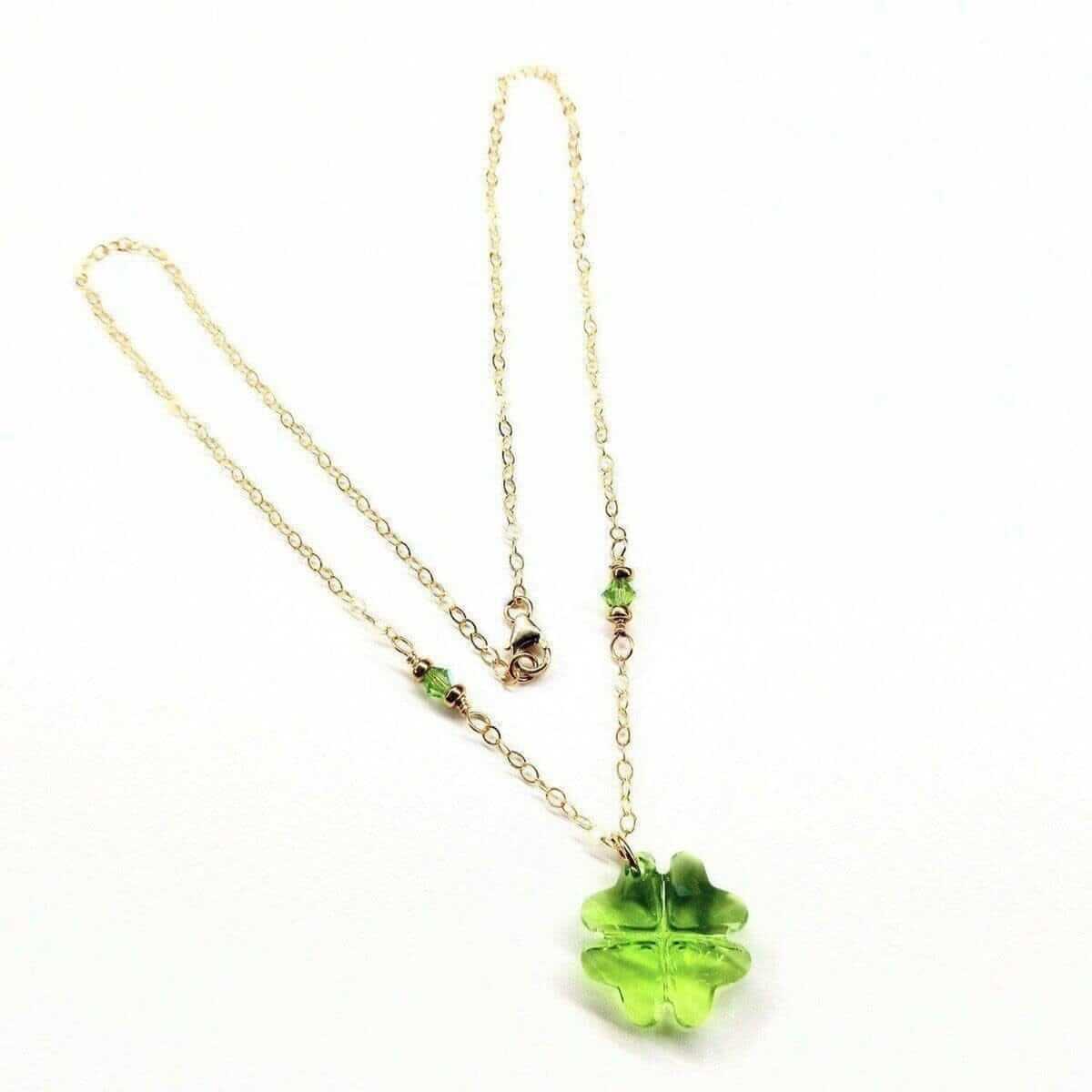 14 K Gold Filled Light Green Crystal Clover Necklace