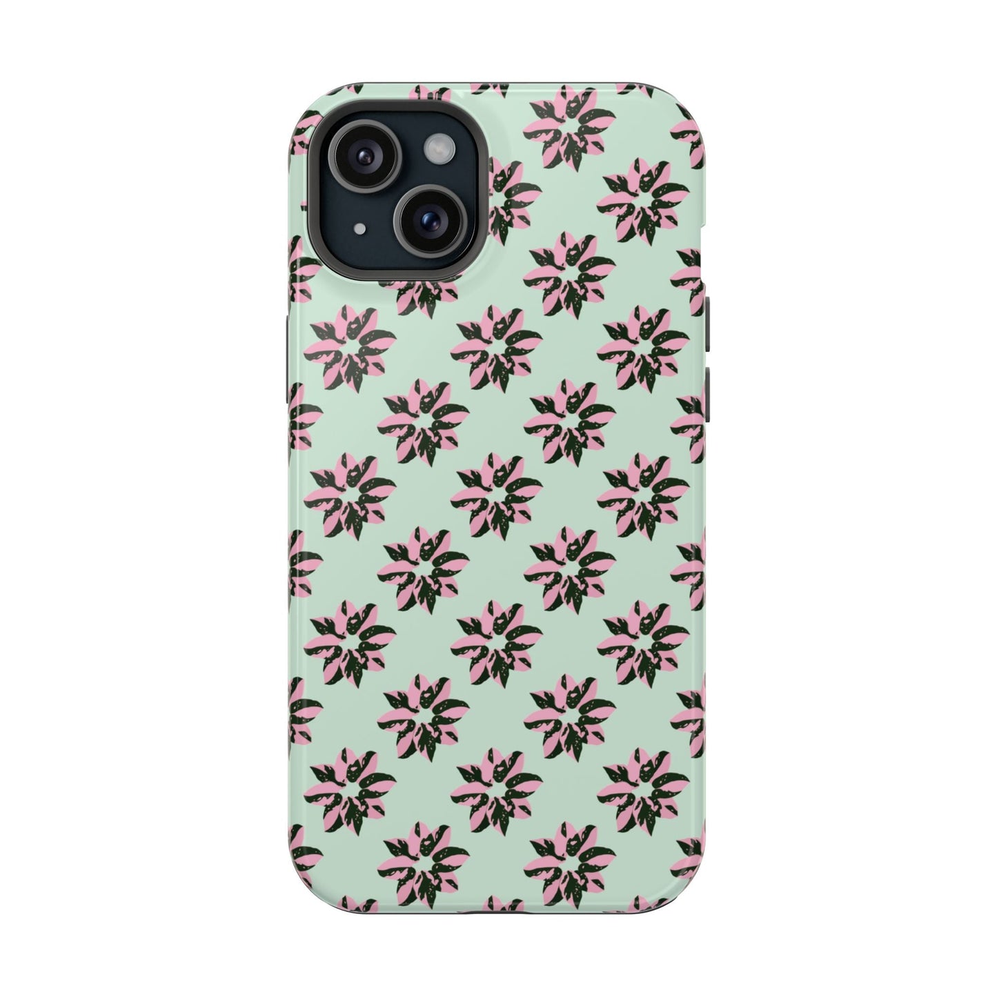 Pink Princess Philodendron Pattern Phone Case – Dual Layer Protective Cover
