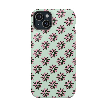 Pink Princess Philodendron Pattern Phone Case – Dual Layer Protective Cover