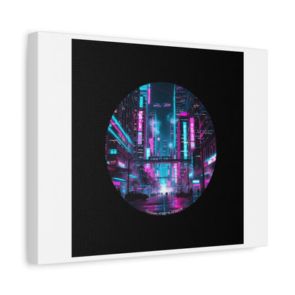 Neon Cyberpunk Cityscape Canvas | synthwave skyline, future city art