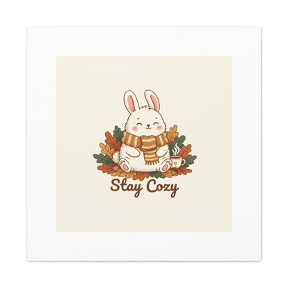 Cozy Bunny Illustration Canvas | Cute Critter Winter Forest Art