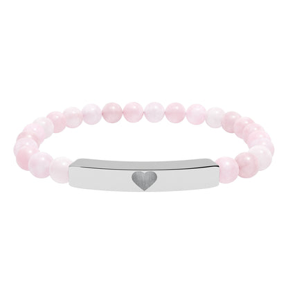 Engraved Natural Stone Stretch Bar Bracelet — Personalized Heart Bar Beaded Bracelet