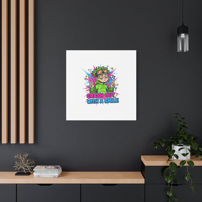 Crash Out With a Smile Canvas Print | Neon Skate Graffiti, Meme Meltdown Art