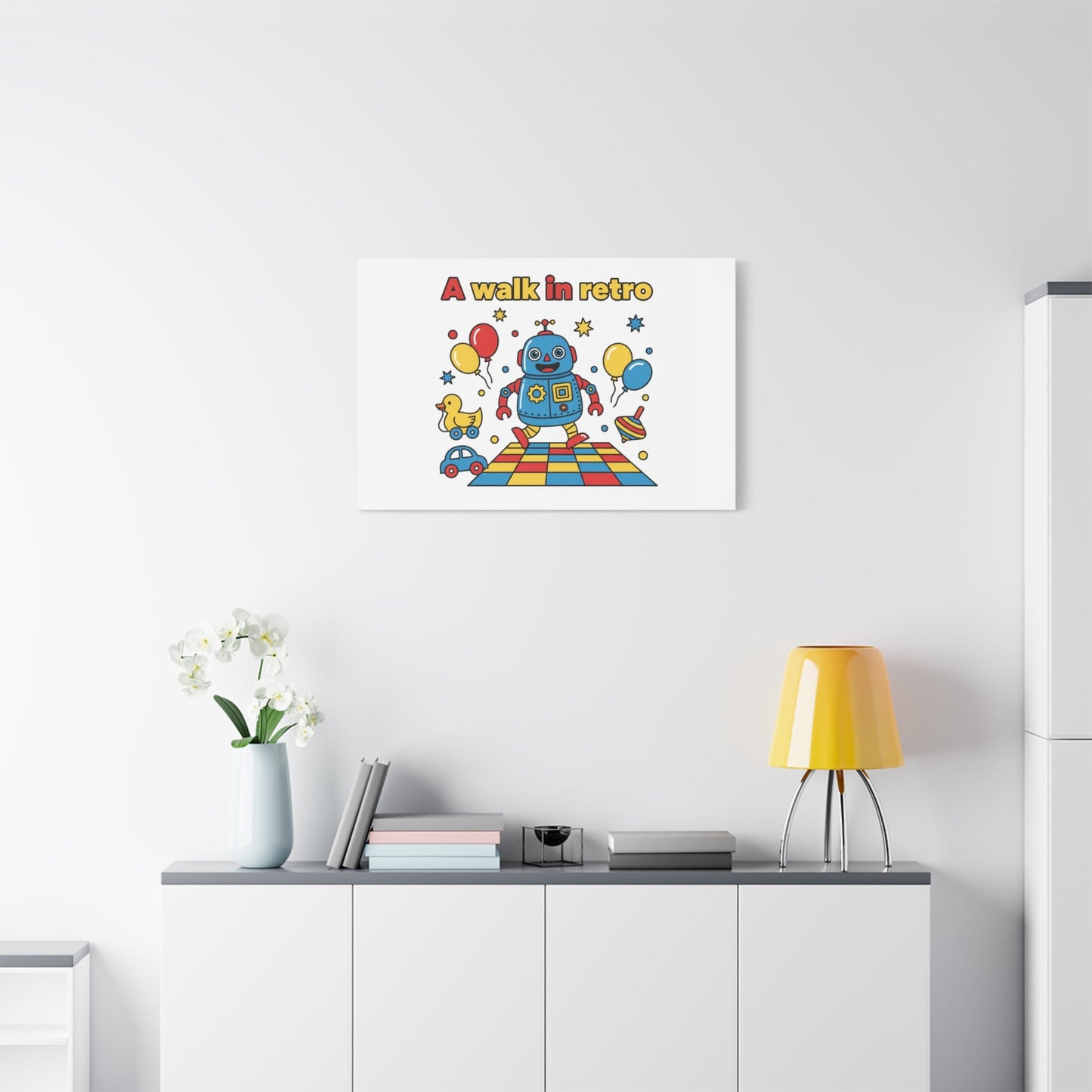 Retro Toy Robot Canvas | Throwback Kid, Primary Color Nostalgia