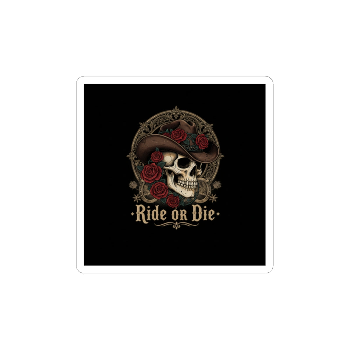 Western skull art Kiss-Cut Sticker | gothic Americana, desert noir