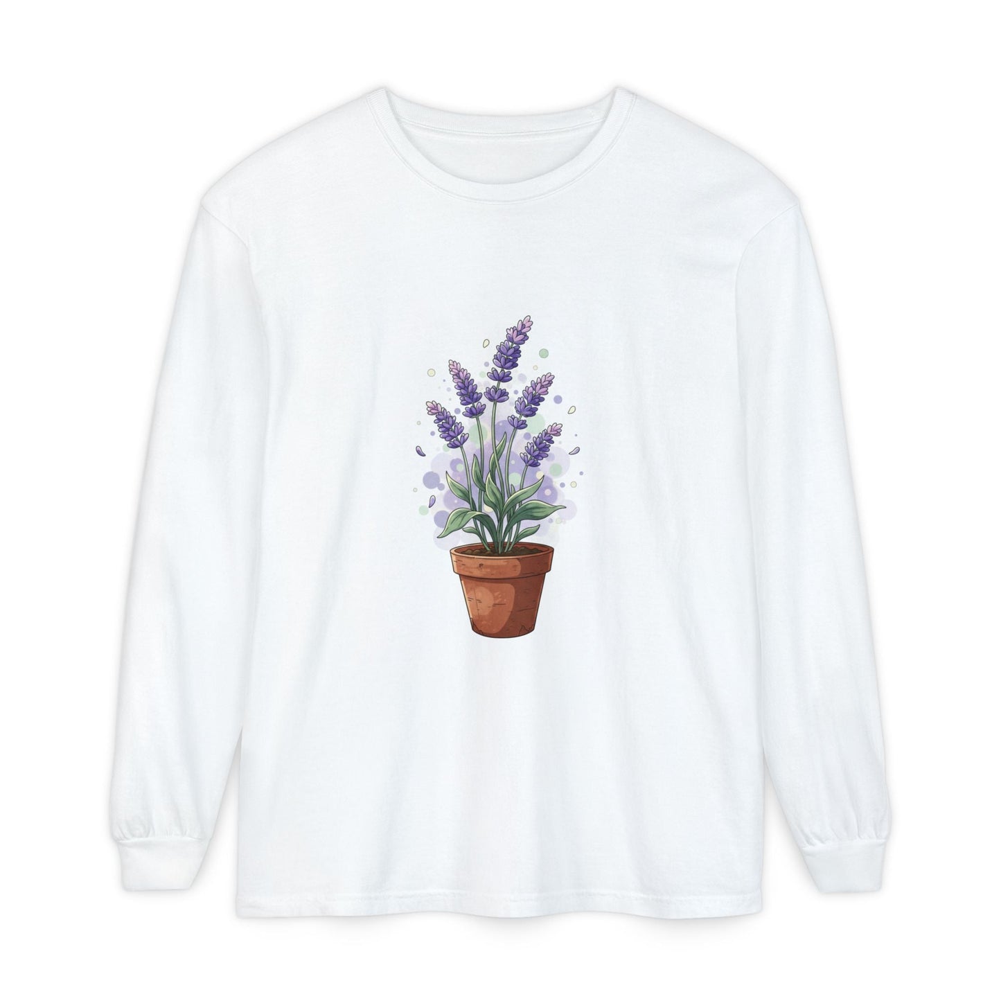 Lavender Potted Plant Long Sleeve Tee — Floral Botanical Shirt