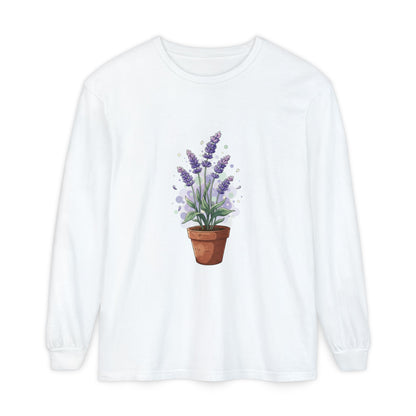 Lavender Potted Plant Long Sleeve Tee — Floral Botanical Shirt