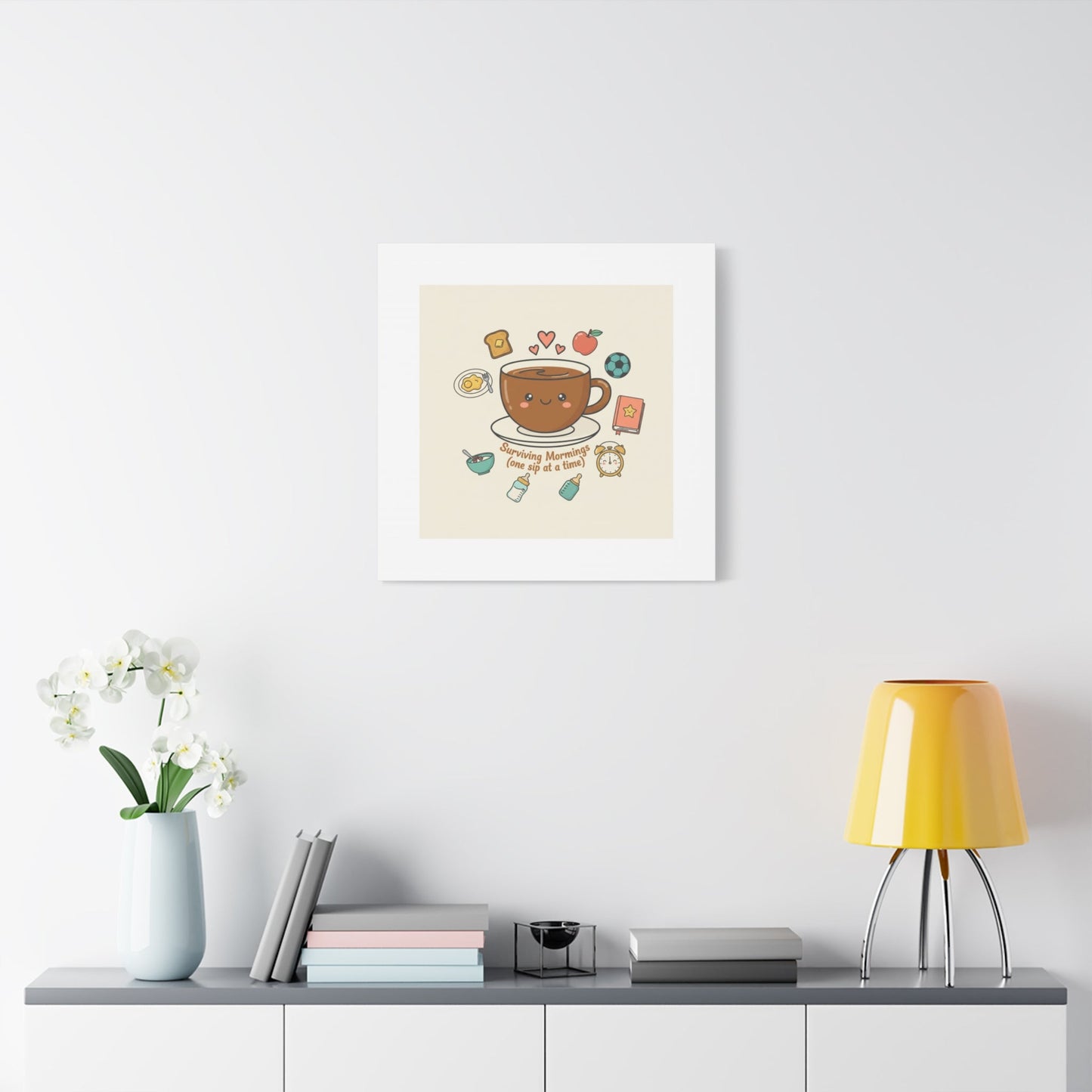 Surviving Mornings (One Sip at a Time) Canvas | Parenting Morning Humor, Coffee & Kids